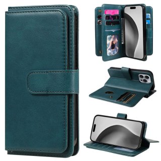 For iPhone 16 Pro Max Wallet 10 Card Slots Kickstand Leather Case Green