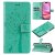 For iPhone 16 Cat Tree Embossed Pattern Wallet Magnetic Case Green