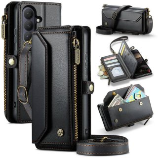 CaseMe Samsung Galaxy S26 RFID Blocking Wallet Crossbody Case with Wireless Charging Black