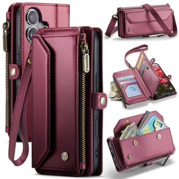 CaseMe iPhone 17 Wallet RFID Blocking Crossbody Case with Wireless Charging Red