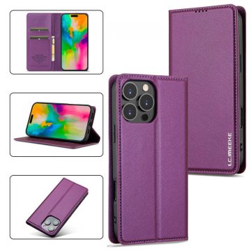 LC.IMEEKE iPhone 16 Pro Max Silm Wallet Kickstand Magnetic Case Purple