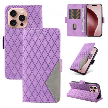 For iPhone 16 Pro Color Splicing Wallet Magnetic Kickstand Case Purple