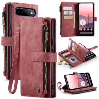 CaseMe Google Pixel 11 Pro XL Wallet Case with Zipper Pocket & Wireless Charging Red