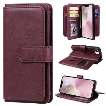 For iPhone 16e Wallet 10 Card Slots Kickstand Leather Case Red