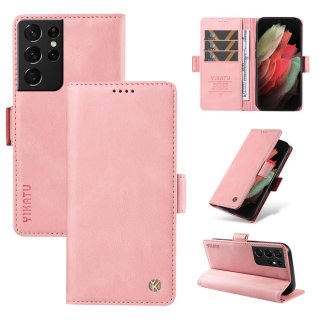 YIKATU Samsung Galaxy S21 Ultra Skin-touch Wallet Kickstand Case Pink