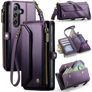 CaseMe Samsung Galaxy S25 Plus Wallet RFID Blocking Crossbody Case Support Wireless Charging Purple