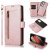 Zipper Pocket Wallet 9 Card Slots Stand For Samsung Case Rose Gold