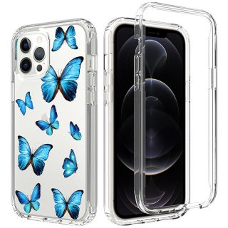 iPhone 12 Pro Max Clear Bumper TPU Blue Butterfly Case