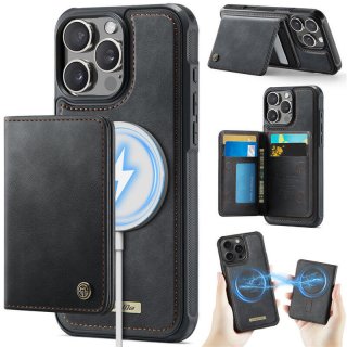 CaseMe iPhone 16 Pro 2-in-1 Detachable Magnetic Wallet Case with RFID Blocking, Card Holder & MagSafe Compatible - Black