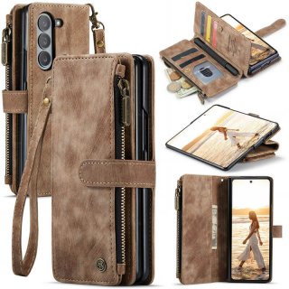 CaseMe Samsung Galaxy Z Fold6 Zipper Wallet Case with Wrist Strap Coffee