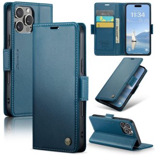 CaseMe iPhone 16 Pro Max Wallet RFID Blocking Magnetic Buckle Case Blue