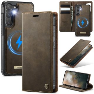 CaseMe Samsung Galaxy S23 Plus 2-in-1 Magnetic Wallet Case – Wireless Charging & RFID Blocking Coffee