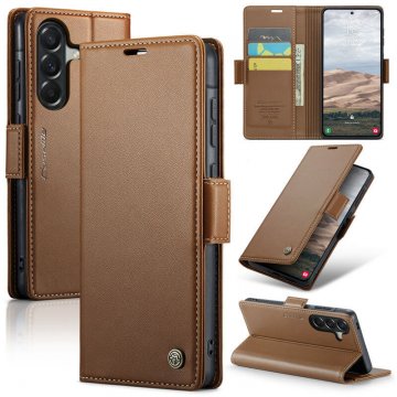 CaseMe Samsung Galaxy A57 Wallet RFID Blocking Magnetic Buckle Case Brown