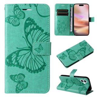 For iPhone 16 Plus Butterfly Embossed Wallet Magnetic Case Green