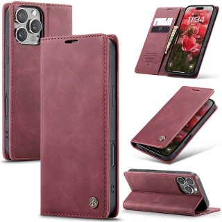 CaseMe iPhone 16 Pro Max Wallet Magnetic Suede Leather Case Red