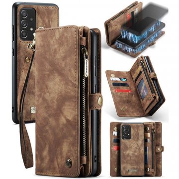 CaseMe Samsung Galaxy A52 Zipper Wallet Case with Wrist Strap Coffee