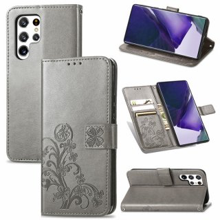 Four Leaf Clover Wallet Magnetic Case Gray For Samsung