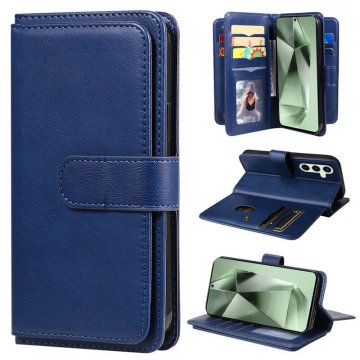 For Samsung Galaxy S24 FE Wallet 10 Card Slots Kickstand Leather Case Blue