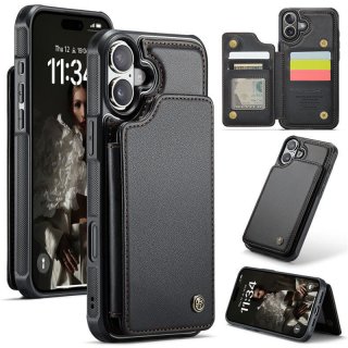 CaseMe iPhone 16 Plus RFID Blocking Card Holder Kickstand Case Black