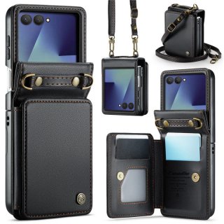 CaseMe Samsung Galaxy Z Flip8 RFID Blocking Card Holder Case with Crossbody Strap Black