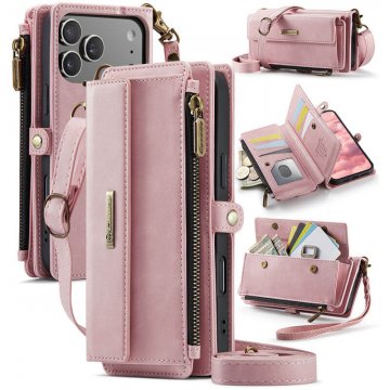 CaseMe iPhone 17 Pro Max Crossbody Wallet Case with RFID Blocking & Wireless Charging Pink