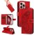 For iPhone 16 Pro Butterfly Embossed Wallet Kickstand Case Red