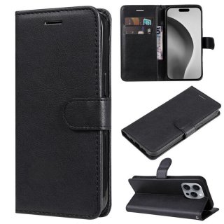 For iPhone 16 Pro Max Solid Color Wallet Magnetic Kickstand Case Black