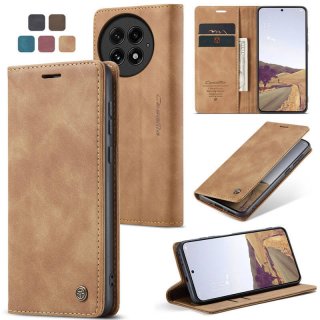 CaseMe OnePlus 13 Wallet Magnetic Suede Leather Case Brown