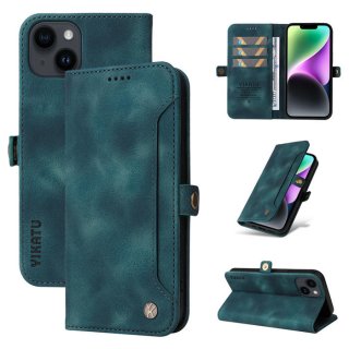 YIKATU Wallet Magnetic Stand Matte Leather Phone Case Blue