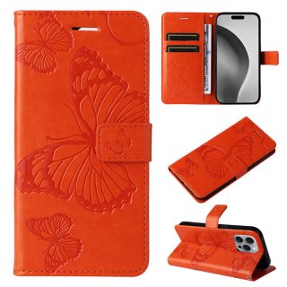 For iPhone 16 Pro Max Butterfly Embossed Wallet Magnetic Case Orange