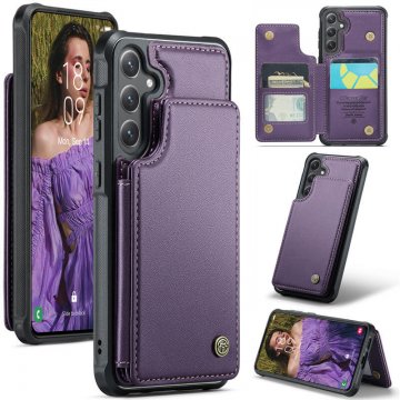 CaseMe Samsung Galaxy S25 RFID Blocking Card Holder Kickstand Case Purple