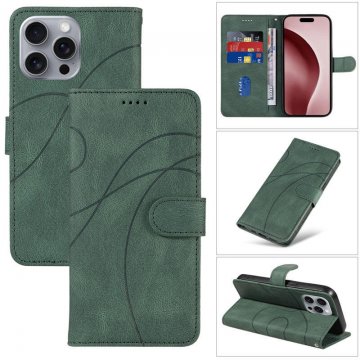 For iPhone 16 Pro Max Imprinted Line Wallet Magnetic Kickstand Case Green