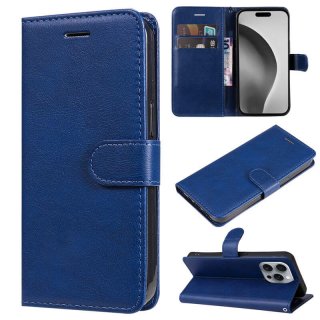 For iPhone 16 Pro Max Solid Color Wallet Magnetic Kickstand Case Blue