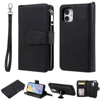 iPhone 12 Mini Zipper Wallet Magnetic Detachable 2 in 1 Case Black