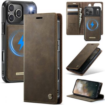 CaseMe iPhone 17 Pro Max 2-in-1 Magnetic Wallet Case – Wireless Charging & RFID Blocking Coffee