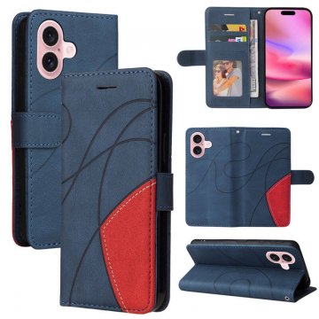 For iPhone 16 Dual-Color Splicing Wallet Magnetic Stand Case Blue