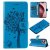 For iPhone 16 Pro Cat Tree Embossed Pattern Wallet Magnetic Case Blue