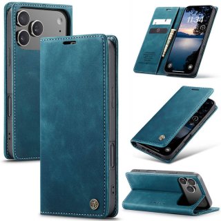 CaseMe iPhone 17 Pro Wallet Magnetic Suede Leather Case Blue