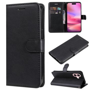 For iPhone 16 Solid Color Wallet Magnetic Kickstand Case Black