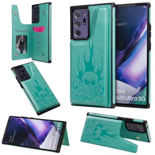 Samsung Galaxy Note 20 Ultra Embossed Skull Magnetic Clasp Wallet Stand Case Green