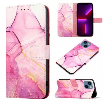 Marble Pattern iPhone 13 Mini Wallet Case Purple Gold