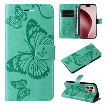 For iPhone 16 Pro Butterfly Embossed Wallet Magnetic Case Green