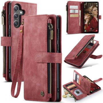 CaseMe Samsung Galaxy S24 FE Wallet Kickstand Case with Wrist Strap Red