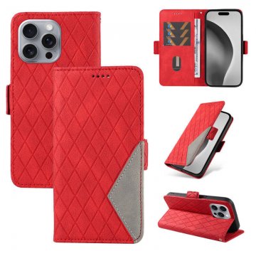 For iPhone 16 Pro Max Color Splicing Wallet Magnetic Kickstand Case Red