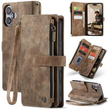 CaseMe iPhone 16 Plus Wallet Kickstand Case with Wrist Strap Coffee