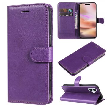 For iPhone 16 Plus Solid Color Wallet Magnetic Kickstand Case Purple