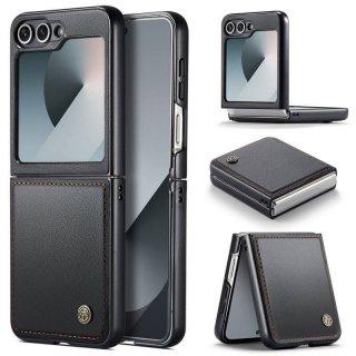 CaseMe Samsung Galaxy Z Flip6 Litchi Skin PU Leather Case Black