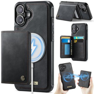 CaseMe iPhone 16 2-in-1 Detachable Magnetic Wallet Case with RFID Blocking, Card Holder & MagSafe Compatible - Black