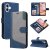 For iPhone 16 Plus Three-Color Splicing Wallet Kickstand Magnetic Case Blue