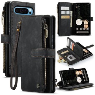 CaseMe Google Pixel 9 Pro XL Zipper Wallet Case with Wrist Strap Black